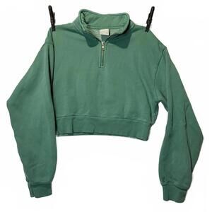 TNA by Aritzia Cozy Fleece Cropped 1/4 Zip Sweatshirt Women’s Size M Green